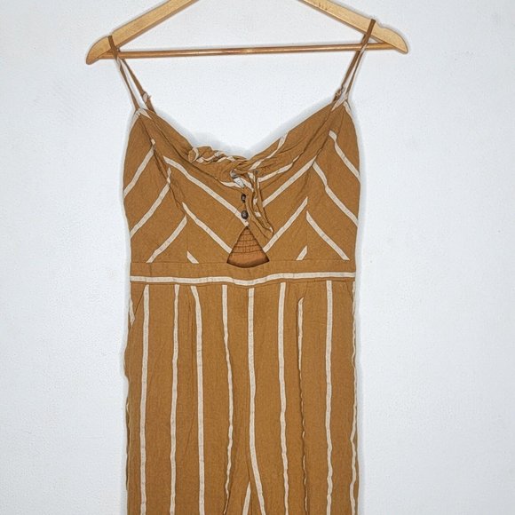 ASTR The Label Medium‎ M Brown / White Striped Wide Leg Spaghetti Strap Jumpsuit - Picture 3 of 6